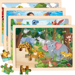 SafariSmart™ Premium Wooden Jigsaw Puzzles for Toddlers – 4-Pack Animal Set