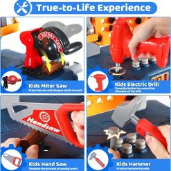 MasterBuild kids carpenter tool bench with wooden tools and accessories